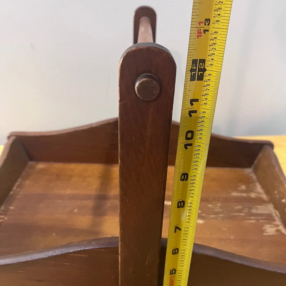 Vtg Primitive Rustic Wooden Caddy Tray Handle Farmhouse Centerpiece 19.5